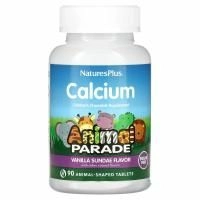 NaturesPlus, Animal Parade, кальций, жевательная добавка для детей, со вкусом ванильного мороженого, без сахара, 90 таблеток в форме животных