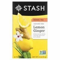 Stash Tea, травяной чай, лимон и имбирь, без кофеина, 20 чайных пакетиков, 34 г (1,1 унции)