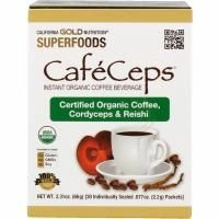 California Gold Nutrition, CafeCeps, сертифицированный органический растворимый кофе с кордицепсом и порошком грибов рейши, 30 пакетов, по 2,2 г каждый