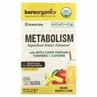 BareOrganics, Метаболизм, суперпродукты, улучшающие содержание воды, органический ананас, 12 пакетиков в виде стиков по 7 г (0,25 унции)