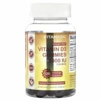 Vitamatic, Жевательные таблетки с витамином D3 без сахара, натуральная ежевика, 125 мкг (5000 МЕ), 120 жевательных таблеток