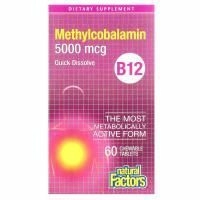 Natural Factors, B12, метилкобаламин, 5000 мкг, 60 жевательных таблеток