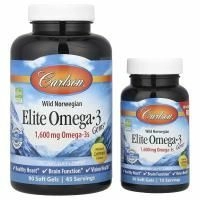 Carlson Labs Elite Omega-3 1600 мг Wild Norwegian Omega-3s, со вкусом лимона, 90 + 30 мягких таблеток