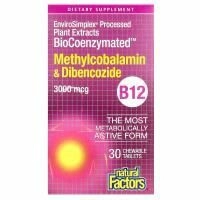 Natural Factors, BioCoenzymated, Метилкобаламин и дибенкозид, 3 000 мкг, 30 жевательных таблеток