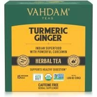 Vahdam Teas, травяной чай, куркума и имбирь, без кофеина, 15 чайных пакетиков, 30 г (1,06 унции)