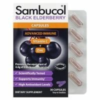 Sambucol, капсулы черной бузины с комплексом Advanced Immune, витамином C и цинком, 30 капсул