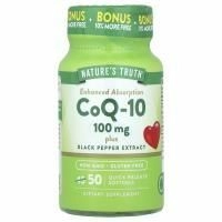 Nature's Truth, CoQ-10 с экстрактом черного перца, улучшенное усвоение, 100 мг, 50 капсул быстрого высвобождения