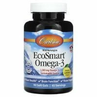 Carlson, омега-3 дикой норвежской кислоты EcoSmart, натуральный лимон, 1000 мг, 90 капсул (500 мг в 1 капсуле)