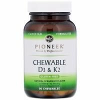 Pioneer Nutritional Formulas, жевательные витамины D3 и K2, натуральная мята, 90 жевательных таблеток
