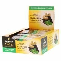 Raw Rev, Glo, темный шоколад с кешью и мятой, 12 батончиков, по 1,6 унции (46 г) каждый