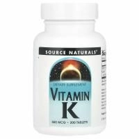 Source Naturals, Витамин K, 500 мкг, 200 таблеток