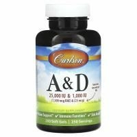Carlson Labs, A & D, 25000 МЕ / 1000 МЕ, 250 капсул