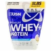 USN, 100% высококлассный сывороточный белок + белок, ванильное мороженое, 2,27 кг