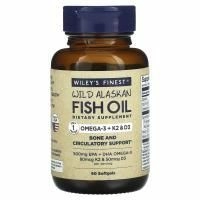 Wiley's Finest, Рыбий жир дикой рыбы Аляски, витамин K2, 60 желатиновых капсул с рыбьим жиром