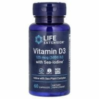 Life Extension, Vitamin D3 with Sea-Iodine, 5000 МЕ, 60 Capsules