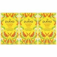 Pukka Herbs, Органическая куркума актив, Без кофеина, Упаковка из 3 единиц, По 20 пакетиков травяного чая в каждой