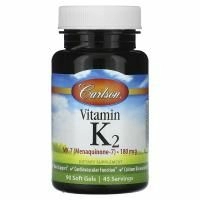 Carlson, витамин K2, 180 мкг, 90 капсул (90 мкг в 1 капсуле)