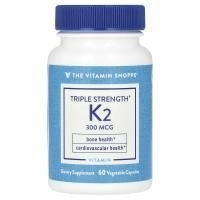 The Vitamin Shoppe, витамин K2, тройная сила, 300 мкг, 60 растительных капсул