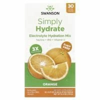 Swanson, Simply Hydrate, смесь для гидратации электролитов, без сахара, апельсин, 30 пакетиков по 5,84 г (0,21 унции)
