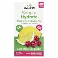 Swanson, Simply Hydrate, смесь для гидратации электролитов, без сахара, малиновый лимонад, 30 пакетиков по 5,95 г (0,21 унции)