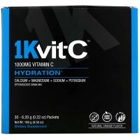 1Kvit-C, Витамин C, поддержание водного баланса, шипучая смесь для приготовления напитка, натуральный апельсиновый вкус, 1000 мг, 30 пакетиков по 6,2 г (0,22 унции)