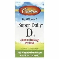 Carlson Labs, Super Daily D3, 100 мкг 4000 МЕ, 10,3 мл (0,35 жидк. Унции)