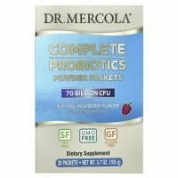 Dr. Mercola, пакетики с полноценными сухими пробиотиками, натуральный малиновый вкус, 30 пакетиков, по 0.12 унции(3.5 г) каждый