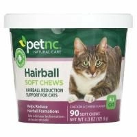 petnc NATURAL CARE, Естественный уход за питомцами, мягкие жевательные пастилки от «комков шерсти», все вкусы для кошек, курица и сыр, 90 мягких жевательных пастилок