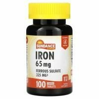 Sundance Vitamins, Железо, 65 мг, 100 таблеток, покрытых оболочкой