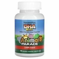 Nature's Plus, Источник жизни, DHA для детей, детские жевательные конфеты "Шествие животных", с натуральным вишневым вкусом, 90 штук
