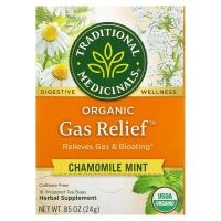Traditional Medicinals, Organic Gas Relief, без кофеина, ромашка и мята, 16 чайных пакетиков в упаковке, 24 г (0,85 унции)