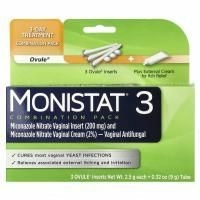 Monistat, Комбинированный пакет для 3-дневного лечения, 3 вкладыши яйцеклетки, по 2,5 г + тюбик 9 г (0,32 унции)