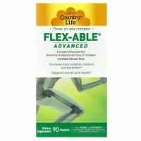 Country Life, Flex-Able Advanced для суставов с глюкозамином и биоактивным коллагеном II типа, 90 капсул