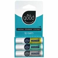 All Good Products, Бальзам для губ, SPF 15, оригинальный, мята, кокос, 3 шт., по 4,25 г каждый