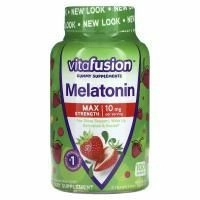 VitaFusion, мелатонин Max Strength, натуральная клубника, 10 мг, 100 жевательных мармеладок (5 мг в 1 жевательной таблетке)