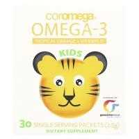 Coromega, Kids, омега-3, тропический апельсин + витамин D, 30 пакетиков (2,5 г)