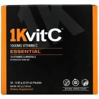 1Kvit-C, Витамин C, незаменимые питательные вещества, шипучая смесь для напитка, натуральный апельсиновый вкус, 1000 мг, 30 пакетиков по 6,9 г (0,24 унции)