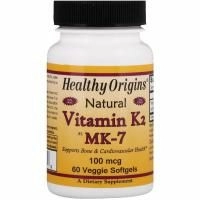 Healthy Origins, Витамин K2 в форме MK7, натуральный, 100 мкг, 60 капсул в растительной оболочке