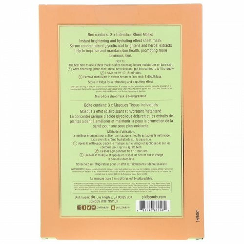 Pixi Beauty, Skintreats, Glow Glycolic Boost, Brightening Infusion Sheet Mask, 3 Sheets, 0.80 oz (23 g) Each