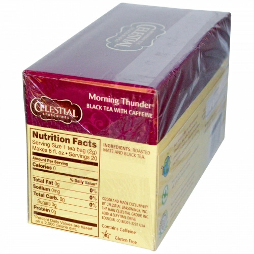 Celestial Seasonings, Черный чай «Утренний гром», 20 пакетиков, 40 г