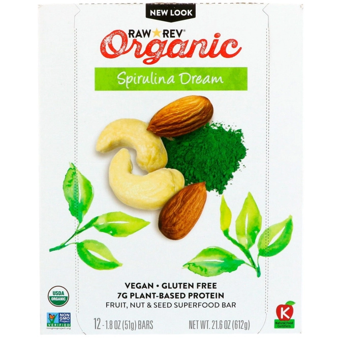Raw Rev, Органический батончик со спирулиной, 12 батончиков, 1,8 унций (51 г) каждый