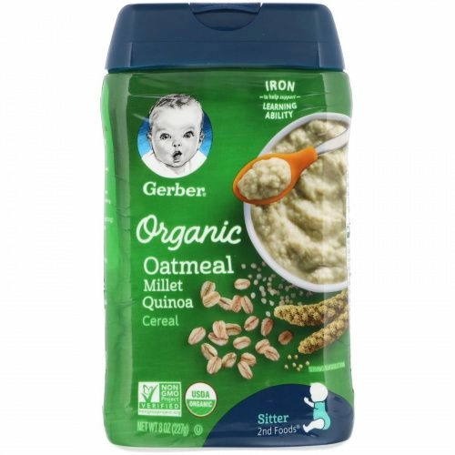 Gerber, Органическая овсяная каша с пшеном и киноа, для сидящих малышей, 227 г (8 унций)