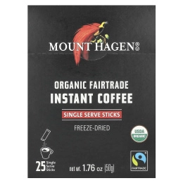 Mount Hagen, органический растворимый кофе, приобретенный с соблюдением принципов справедливой торговли, 25 порционных стиков, 50 г (1,76 унции)
