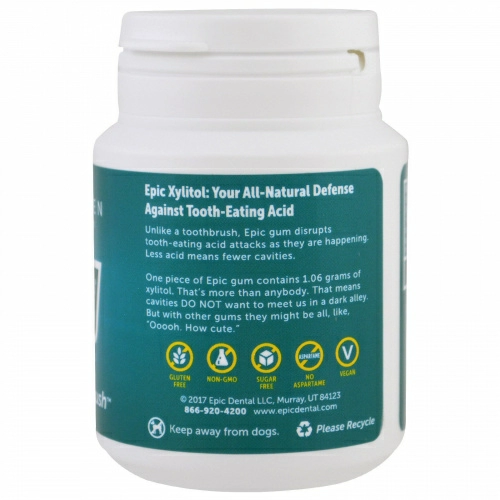 Epic Dental, Xylitol Gum, Sugar Free, Wintergreen, 50 Pieces