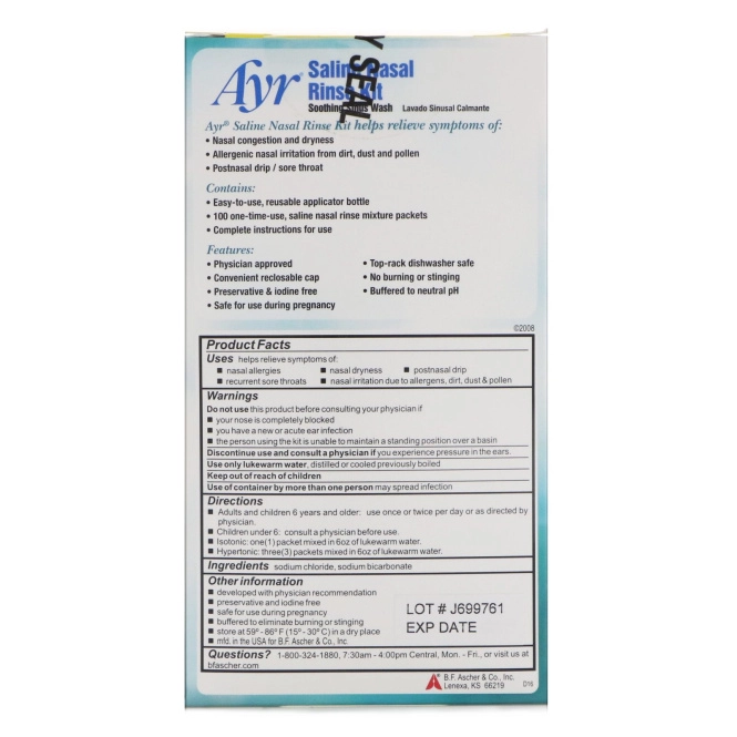 AYR, Абсолютно натуральный назальный комплект с морской солью, 1 комплект