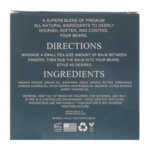 Artnaturals, На 100% натуральный бальзам для бороды и усов, 60 г