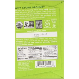 Taza Chocolate, Organic Dark Chocolate, Coconut, 2.5 oz (70 g)