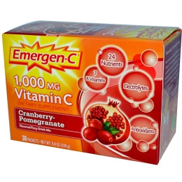 Emergen-C, 1000 мг витамина С со вкусом клюквы и граната, 30 пакетов по 8,3 г каждый