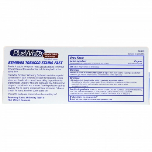 Plus White, The Smokers' Whitening Toothpaste, Cool Peppermint Flavor, 3.5 oz (100 g)