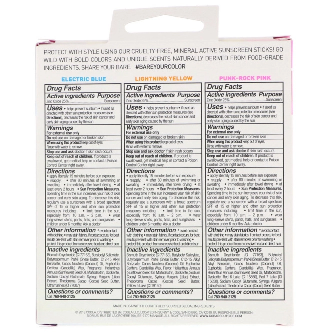 Bare Republic, Неоновые палочки солнцезащитного крема, фестивальная серия, фактор защиты от солнца 50, 3 в упаковке, по 8,5 г каждая